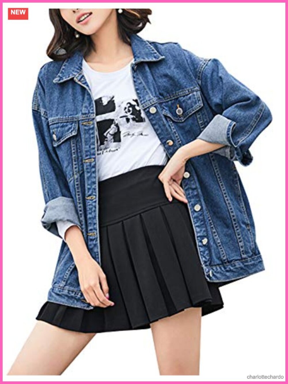 Oversized Denim Jacket Women Mid Long Casual Jean Coat 100% Cotton